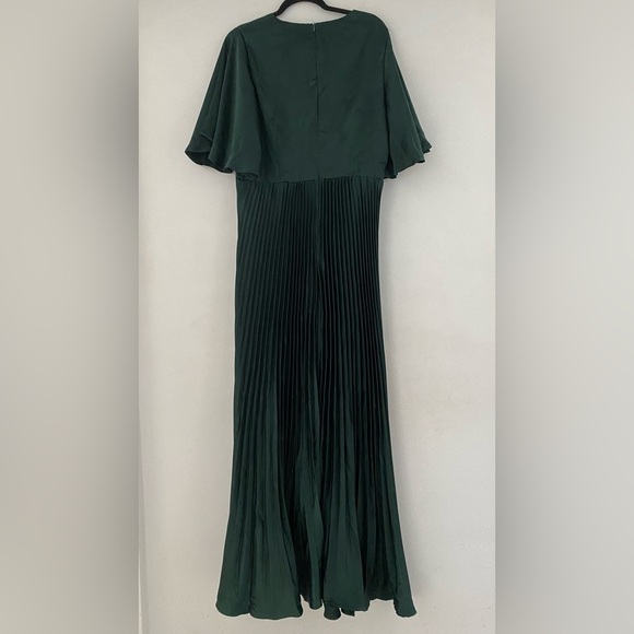 Satin pleated plunge gown occasion emerald maxi dress XL - Picture 5 of 7